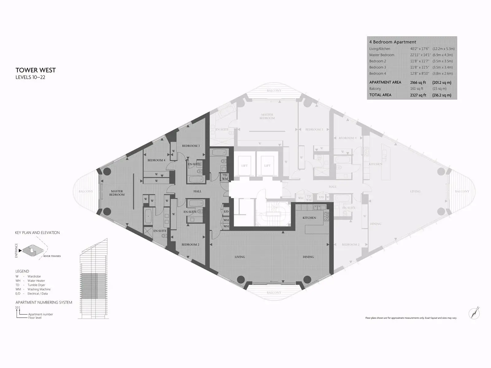Floor plan — 4 Bedroom Apartment for Sale in Chelsea Tower West