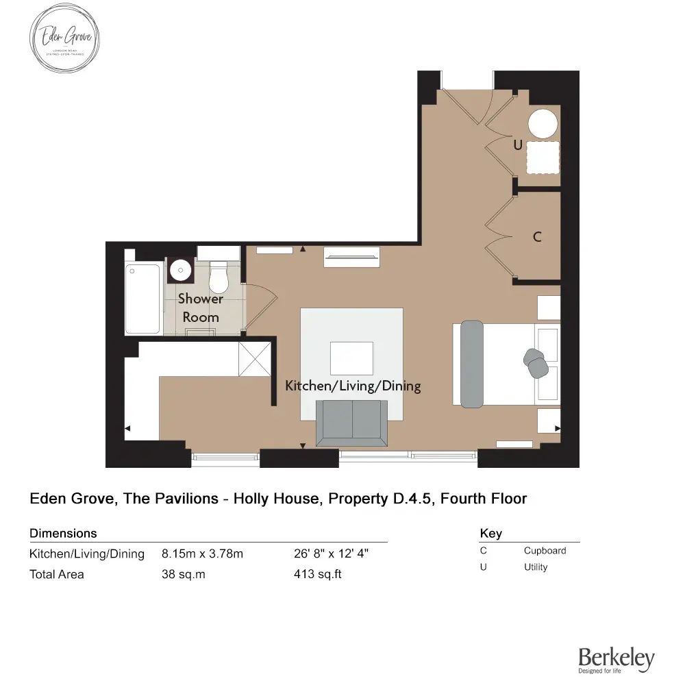 Floor plan — 1 Bedroom Apartment for Sale Staines Surrey Eden Grove