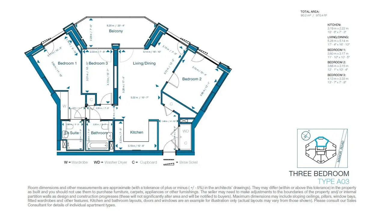 Floor plan — 3 Bedroom Apartment for Sale in Canning Town London Cerulean Quarter