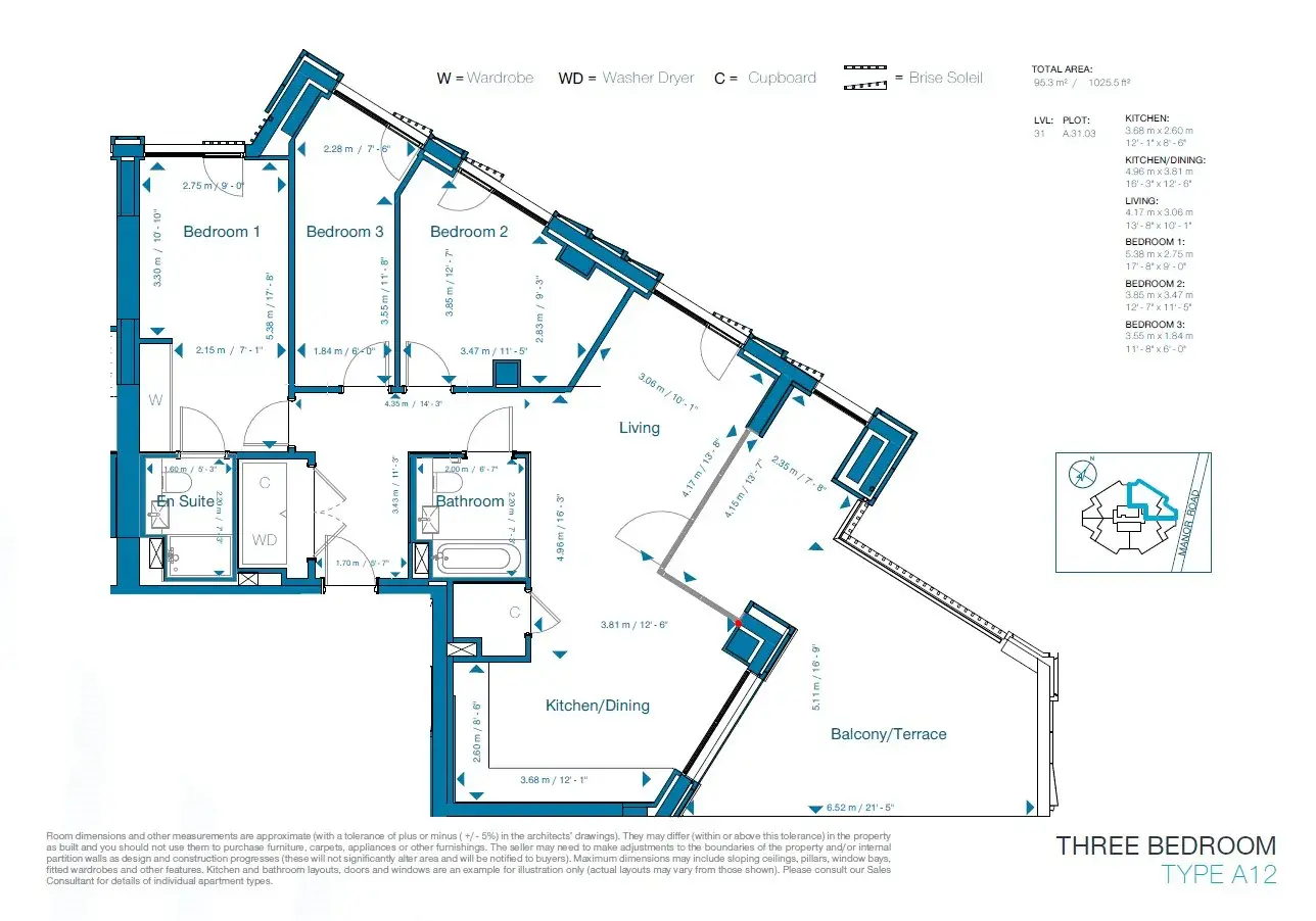 Floor plan — 3 Bedroom Apartment for Sale in Canning Town Cerulean Quarter