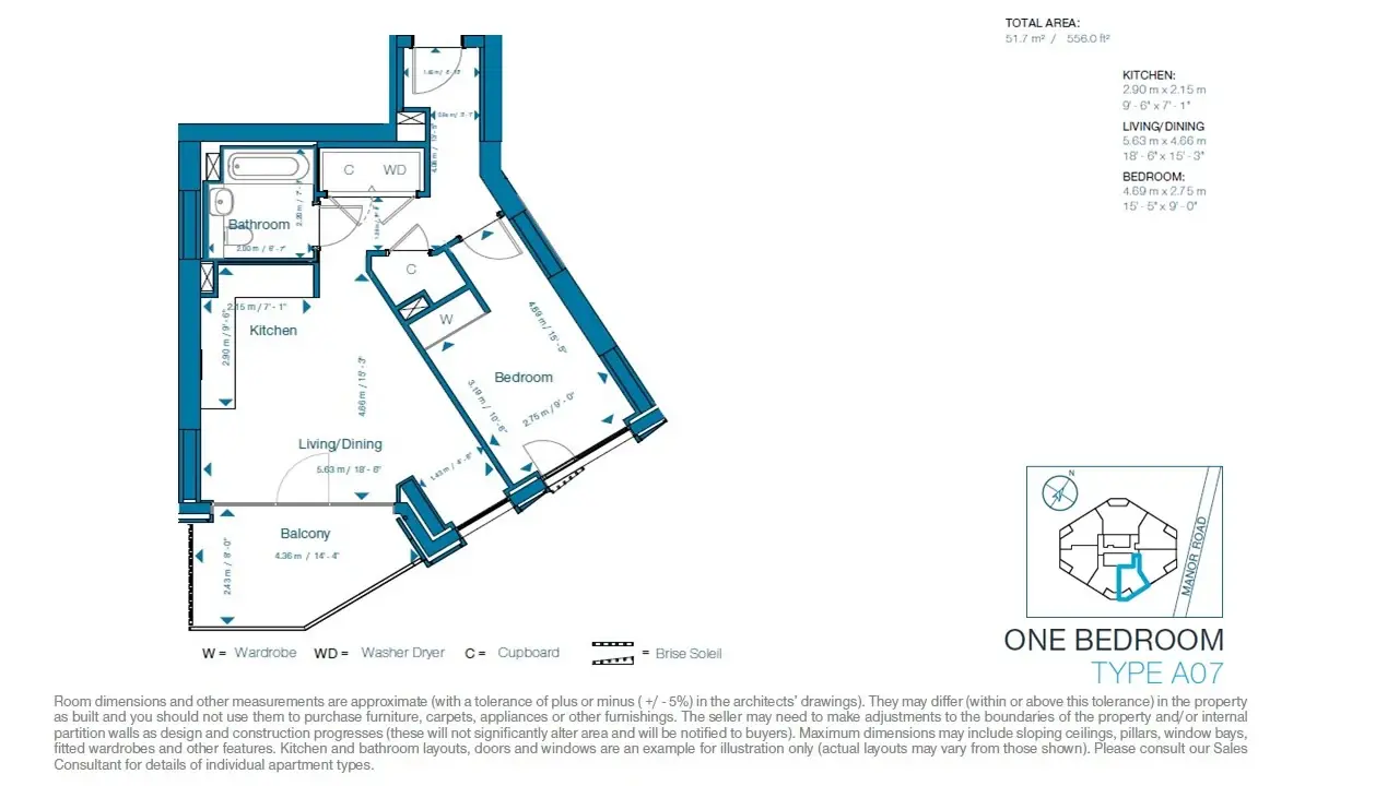 Floor plan — 1 Bedroom Apartment for Sale in Canning Town London Cerulean Quarter