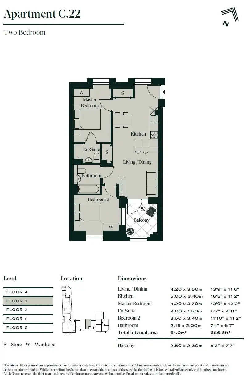 Floor plan — 2 Bedroom Apartment for Sale in Poplar London The Langdon