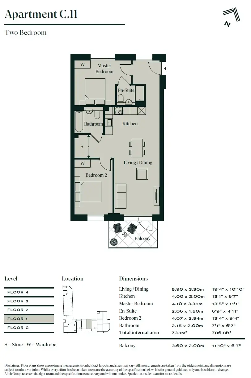 Floor plan — 2 Bedroom Apartment for Sale in Poplar London The Langdon