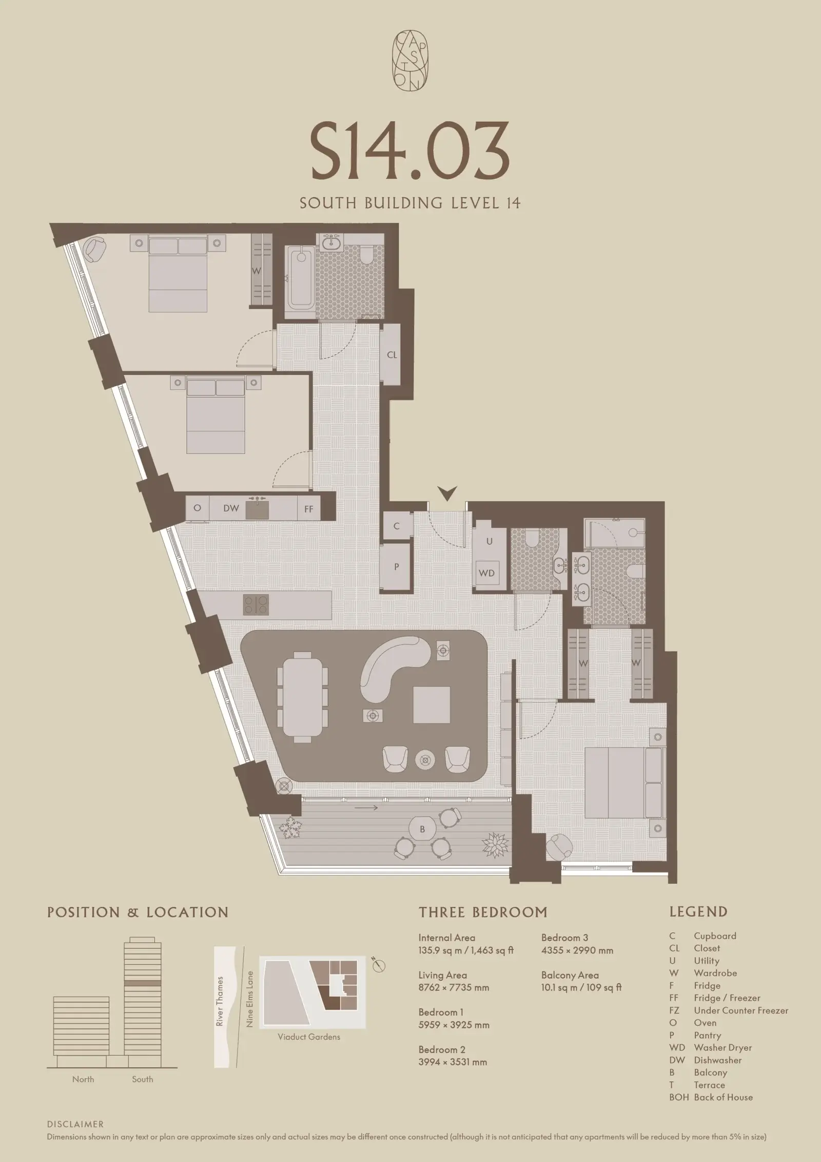Floor plan — 3 Bedroom Apartment for Sale in Nine Elms Embassy Gardens