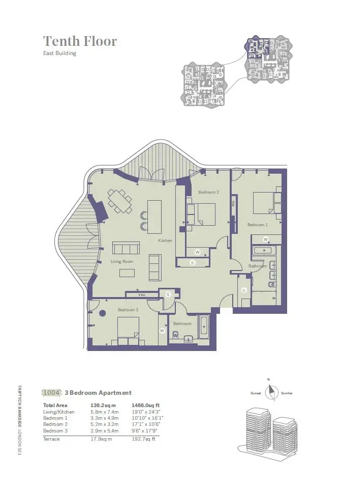 Floor plan — 3 Bedroom Apartment for Sale in Bankside London Triptych