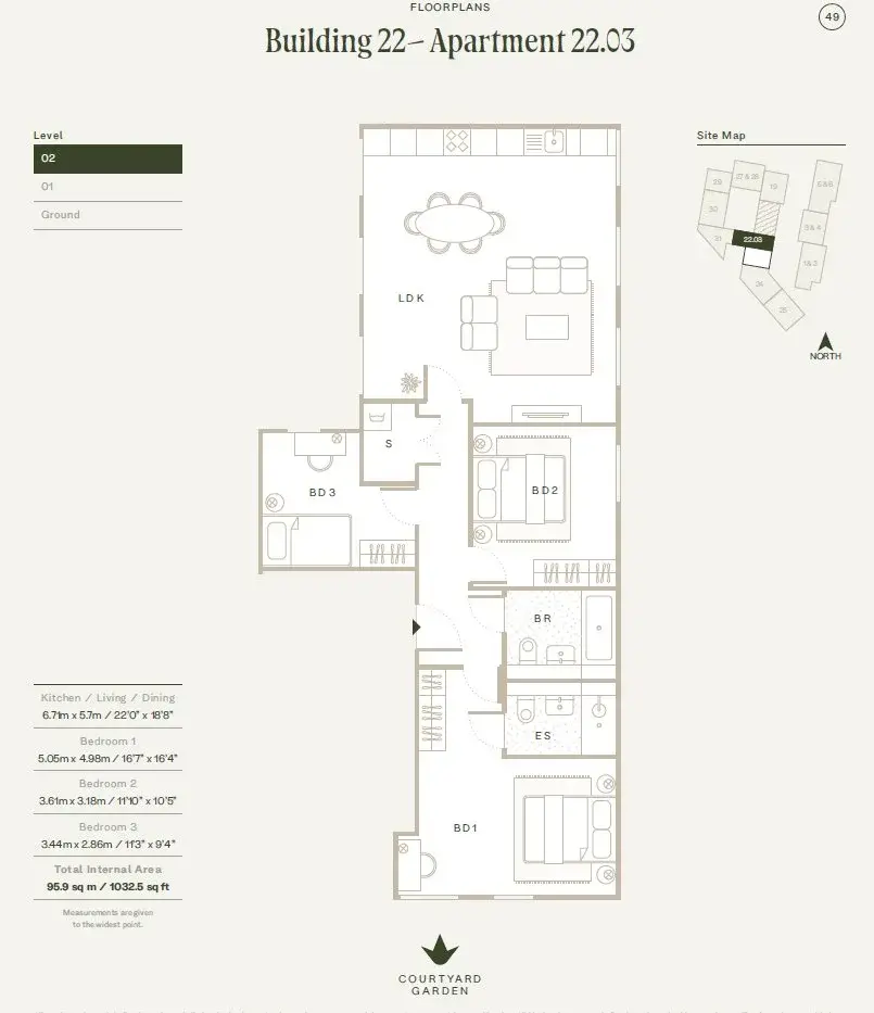 Floor plan — 3 Bedroom Apartment for Sale in Angel Village Islington