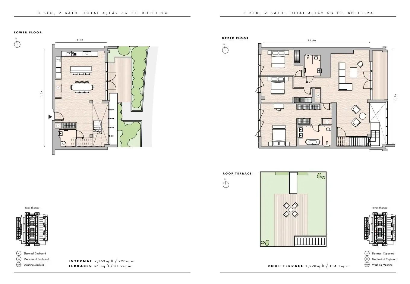 Floor plan — 3 Bedroom Sky Villa Penthouse for Sale in Battersea Power Station London Boiler House