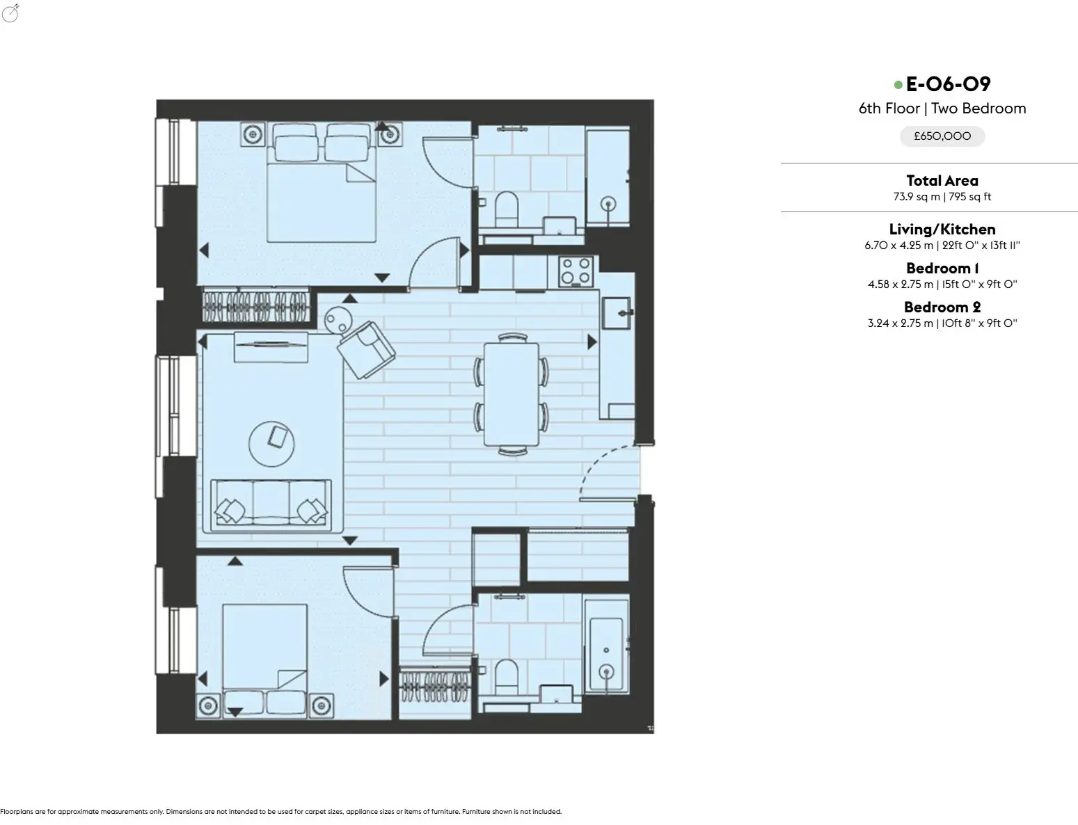 Floor plan — 2 Bedroom Apartment for Sale in Brent Cross Town London NW2
