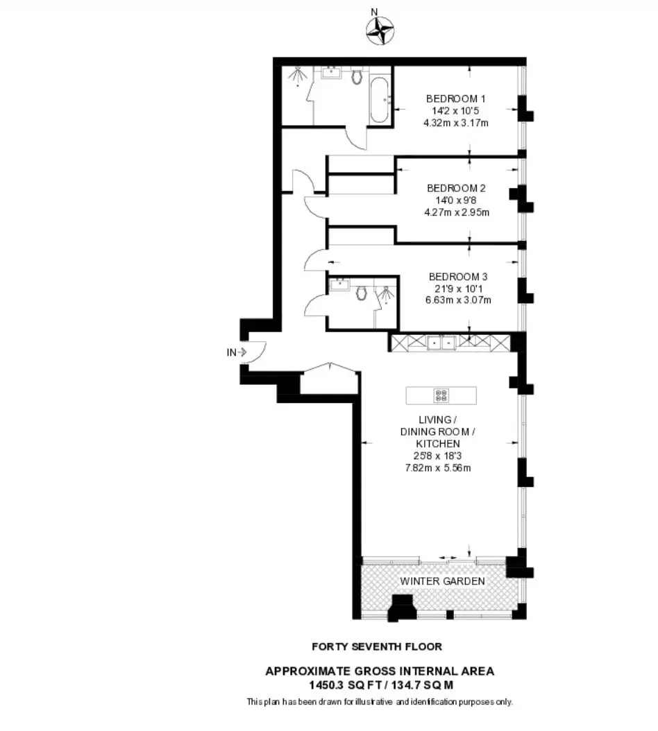Floor plan — 3 Bedroom Apartment for Sale in Nine Elms at DAMAC Tower SW8
