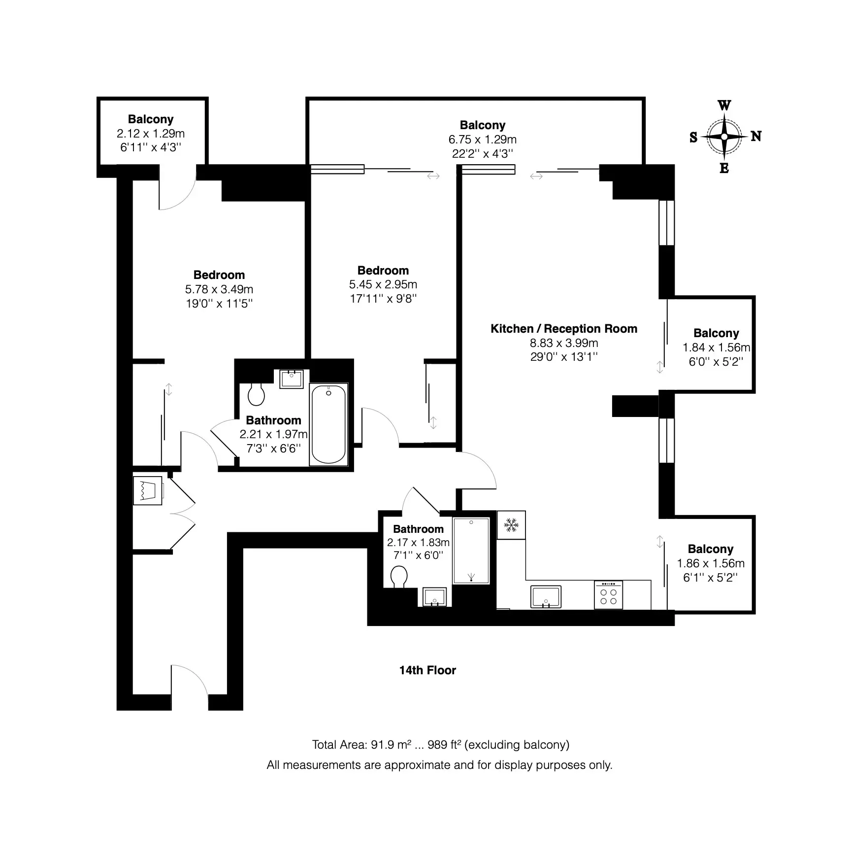 Floor plan — 2 Bedroom Apartment for Sale in Shoreditch London The Stage