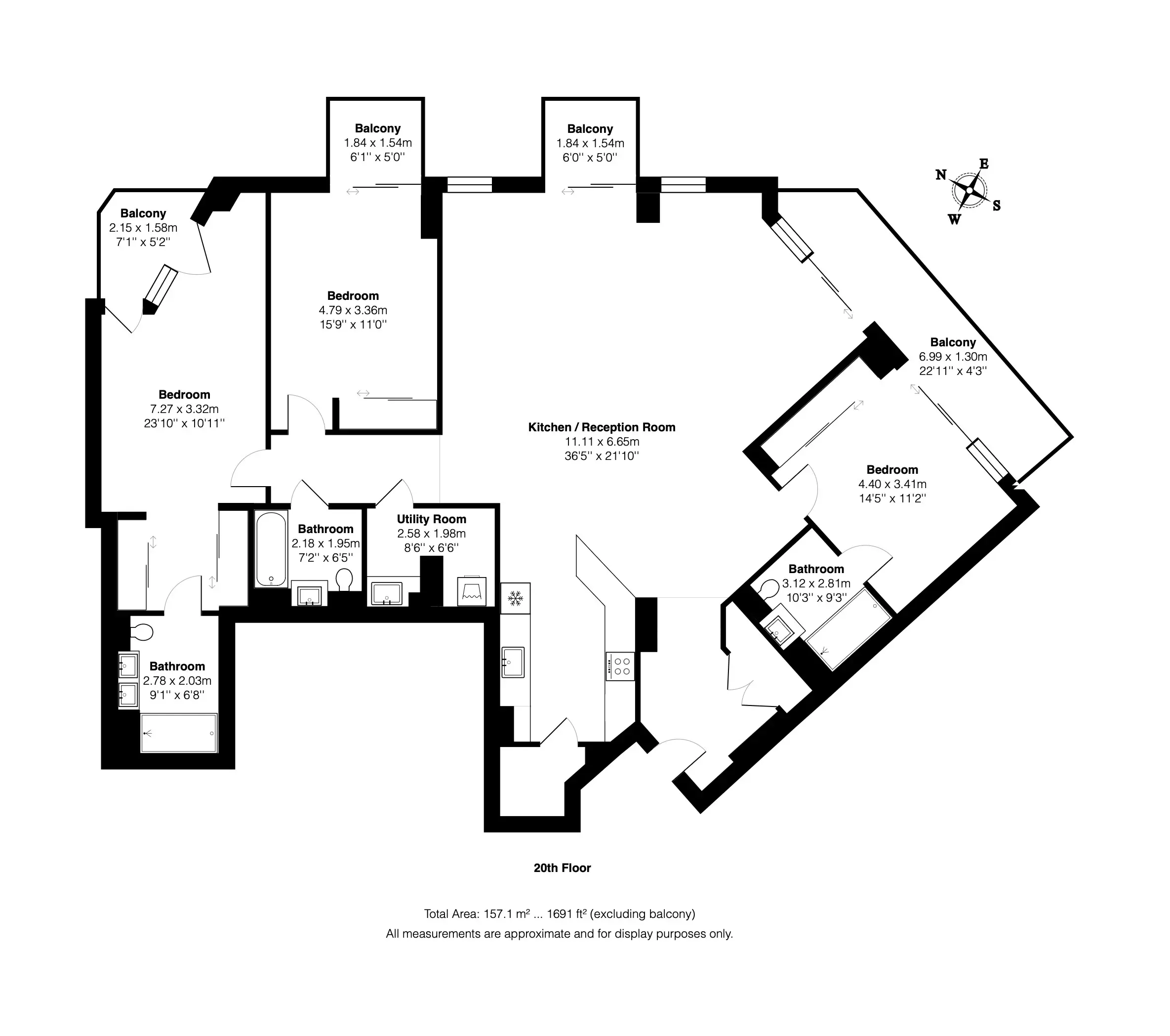 Floor plan — 3 Bedroom Apartment for Sale in Shoreditch London The Stage