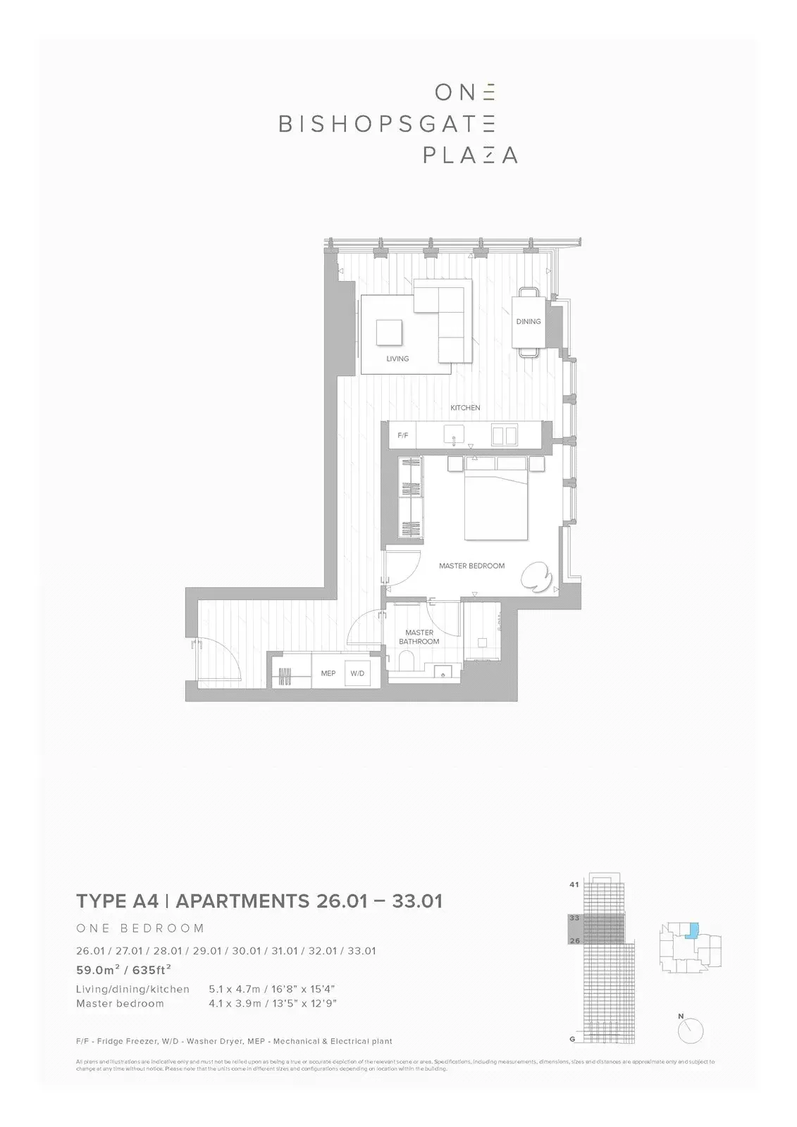 Floor plan — 1 Bedroom Apartment for Sale in Liverpool Street London One Bishopsgate Plaza