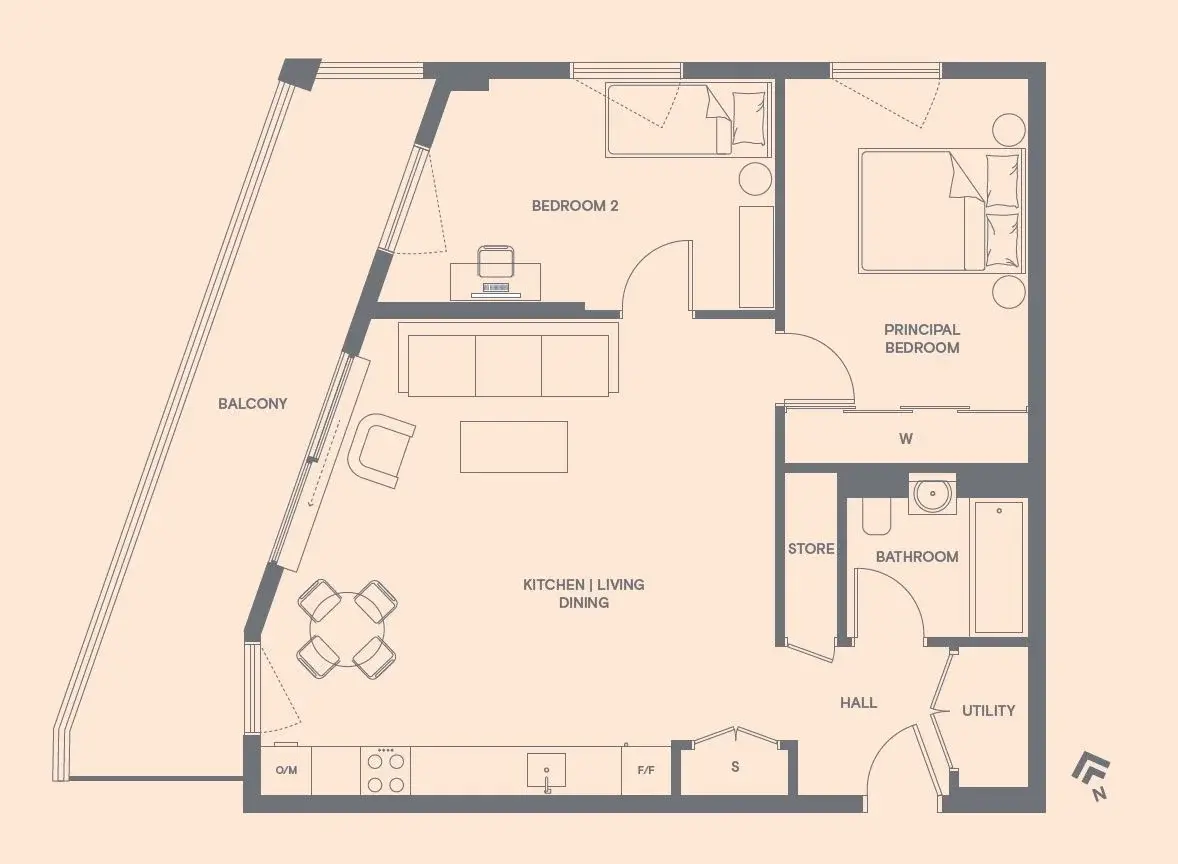 Floor plan — 2 Bedroom Apartment for Sale in Shoreditch Parkside London
