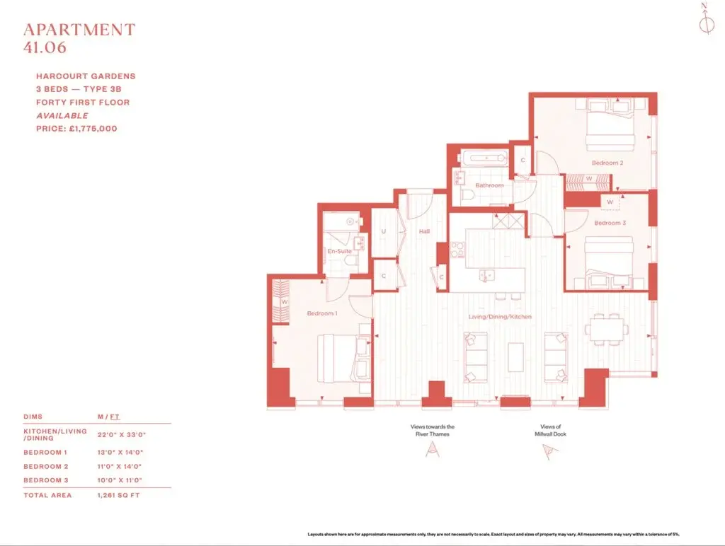 Floor plan — 3 Bedroom Apartment for Sale in Canary Wharf South Quay Plaza (SQP)