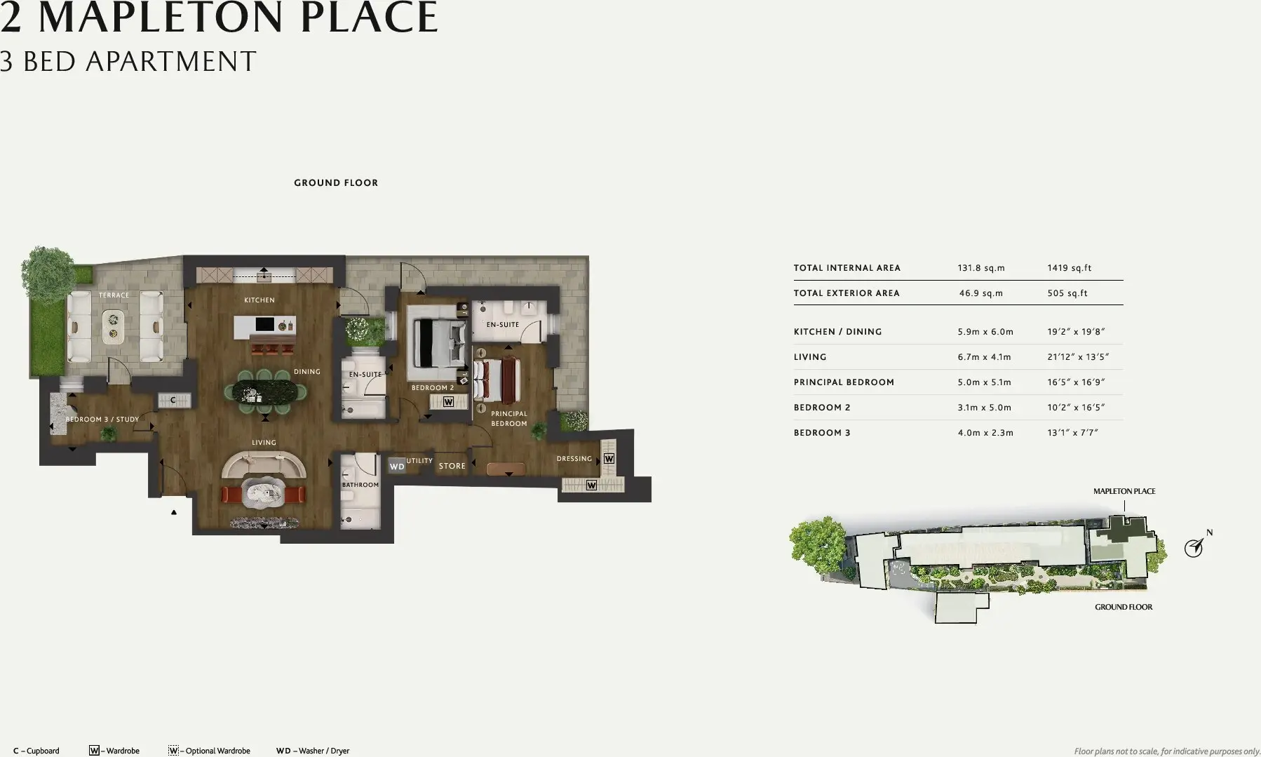 Floor plan — 3 Bedroom Apartment for Sale in 50 Brook Green W6