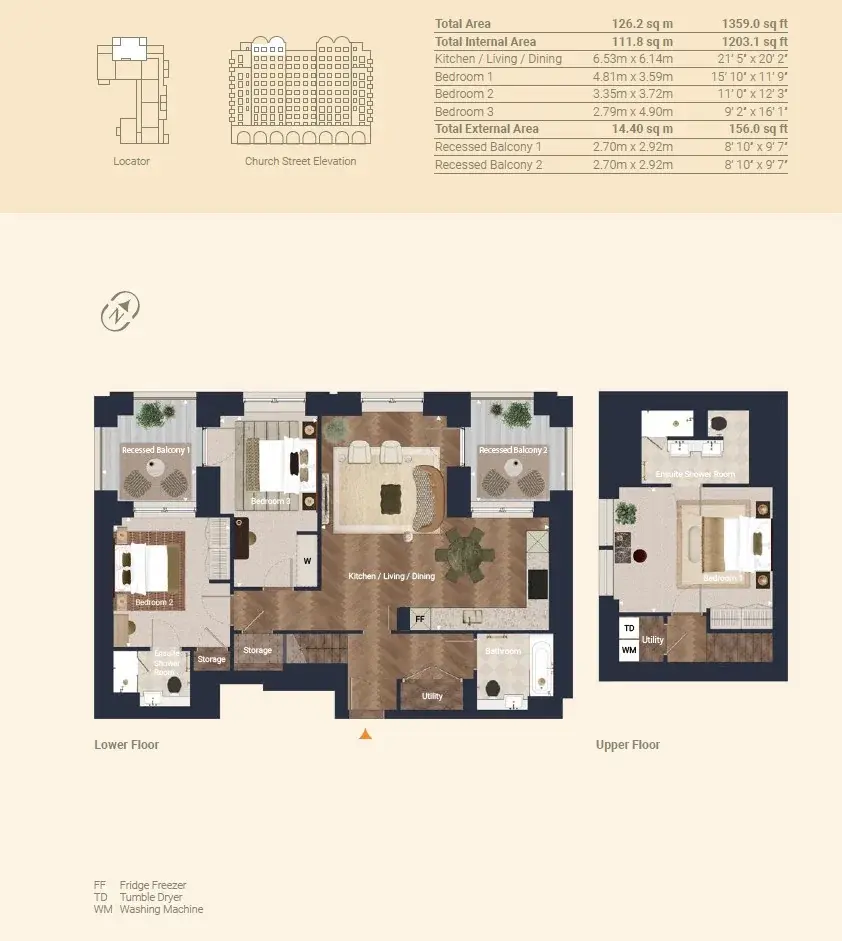 Floor plan — 3 Bedroom Apartment for Sale in Marylebone The Broadley
