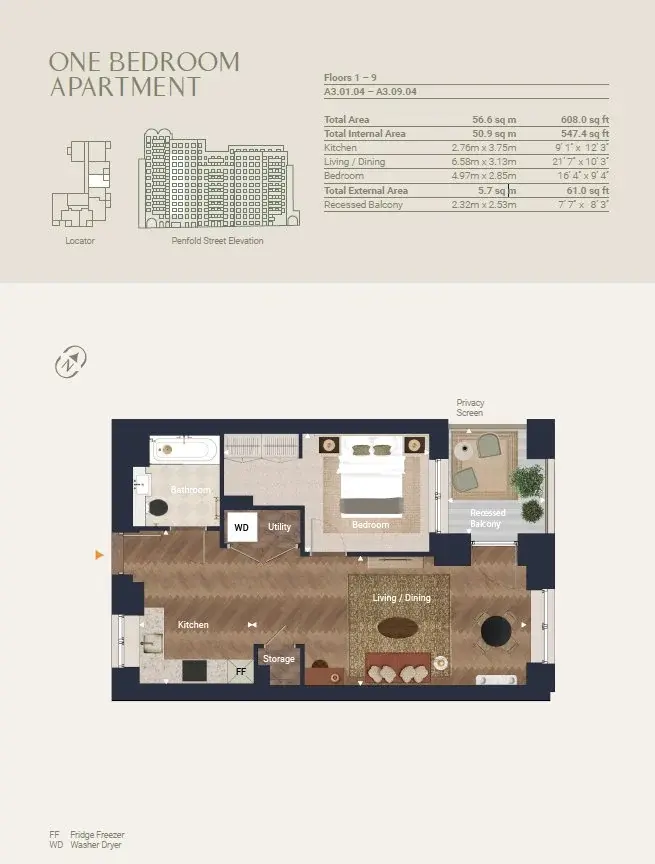 Floor plan — 1 Bedroom Apartment for Sale in Marylebone The Broadley
