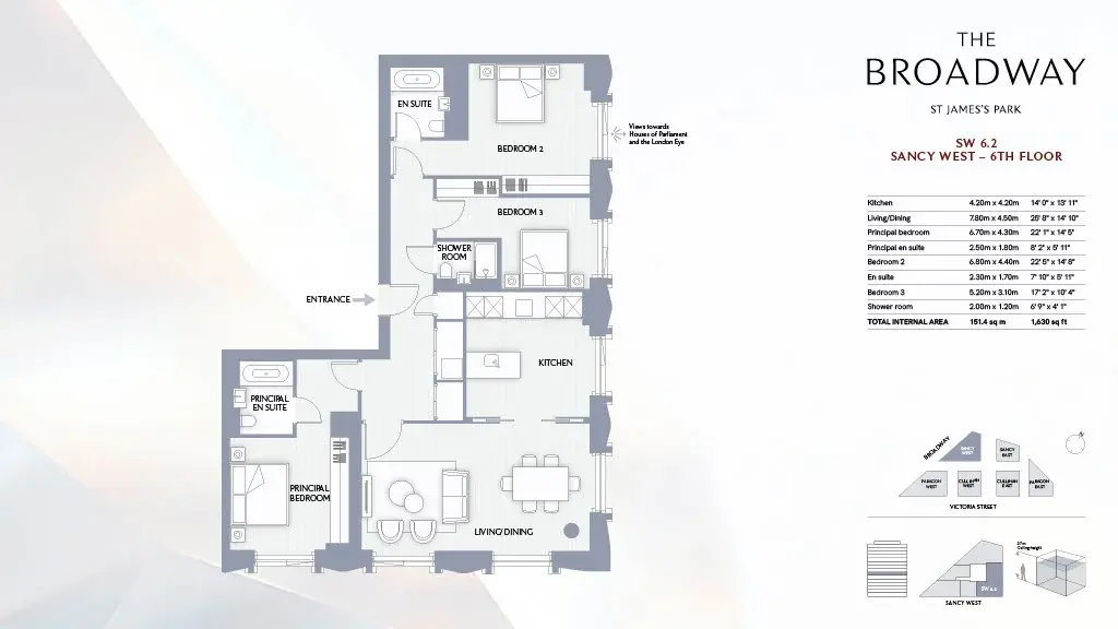 Floor plan — 3 Bedroom Apartment for Sale in Westminster The Broadway