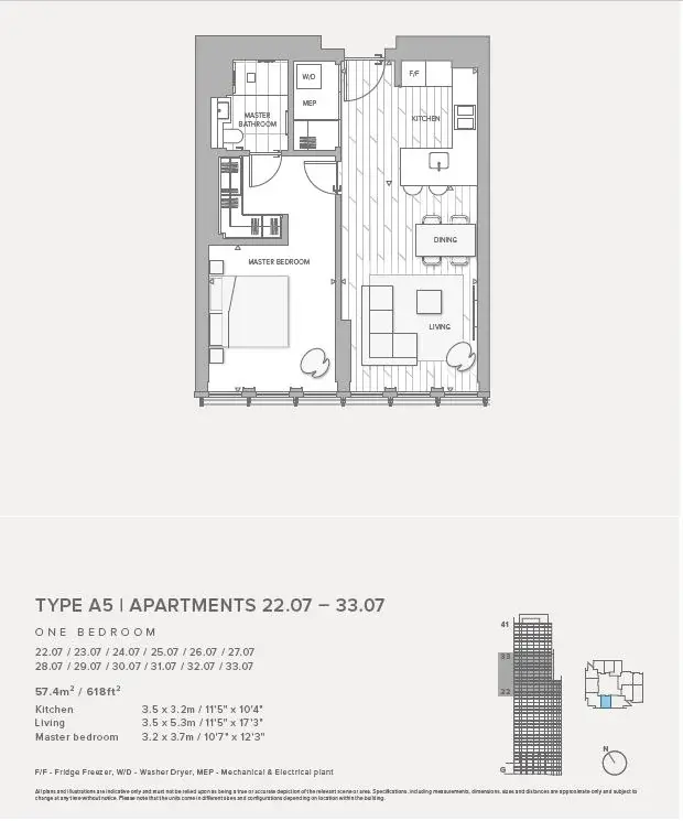 Floor plan — 1 Bedroom Apartment for Sale in Liverpool Street One Bishopsgate Plaza