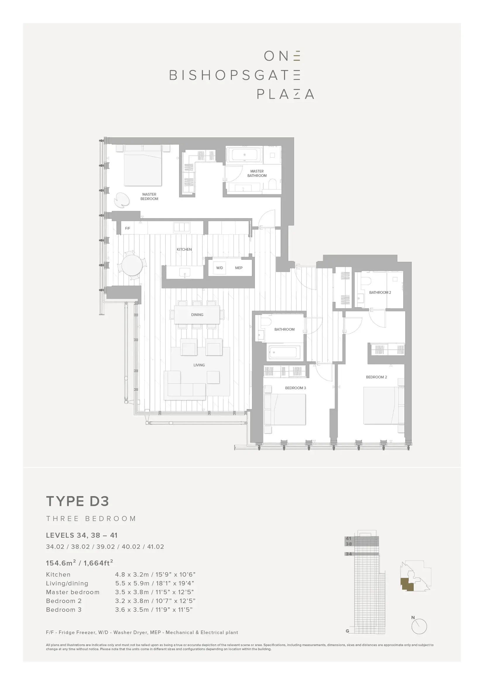 Floor plan — 3 Bedroom Apartment for Sale in Liverpool Street One Bishopsgate Plaza