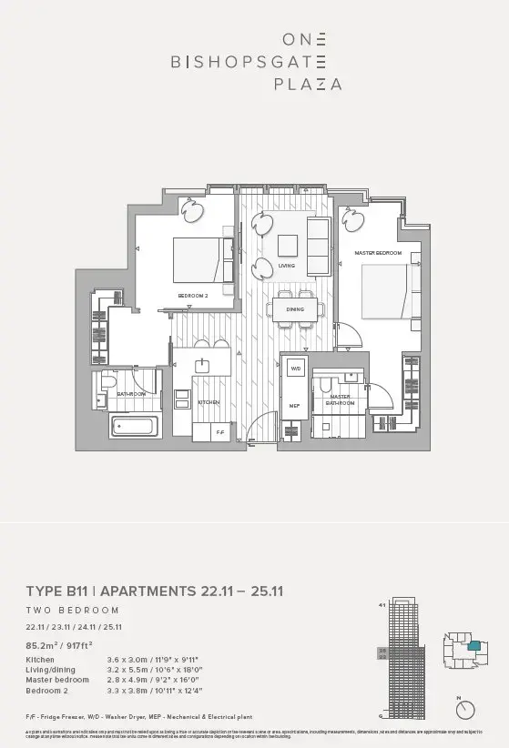 Floor plan — 2 Bedroom Apartment for Sale in Liverpool Street London One Bioshopgate Plaza