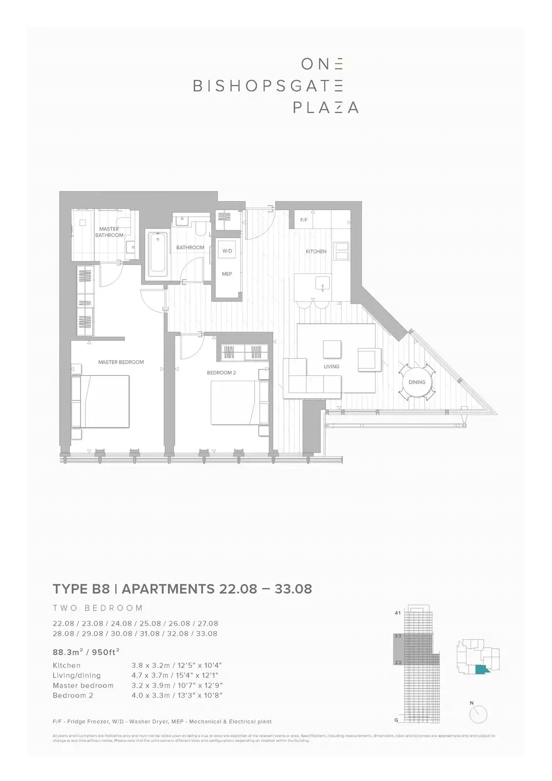Floor plan — 2 Bedroom Apartment for Sale in Liverpool Street One Bishopsgate Plaza