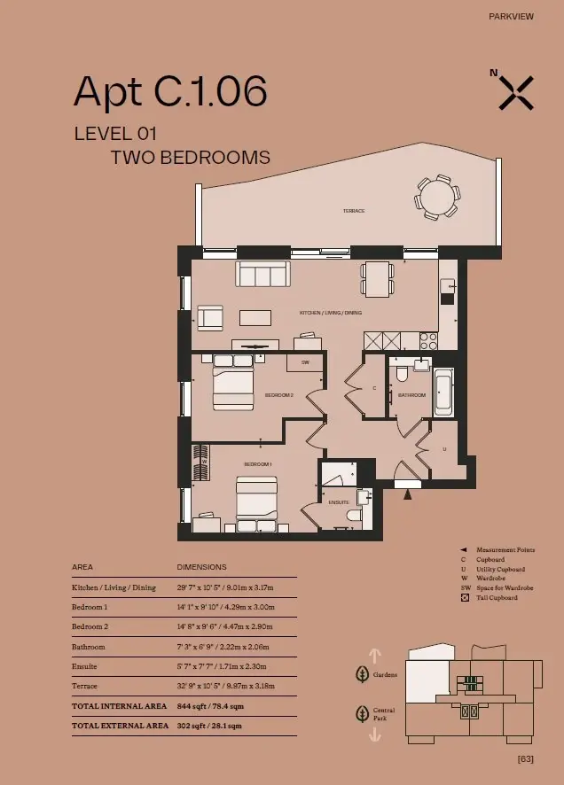 Floor plan — 2 Bedroom Apartment for Sale in Greenwich Peninsula London Peninsula Gardens