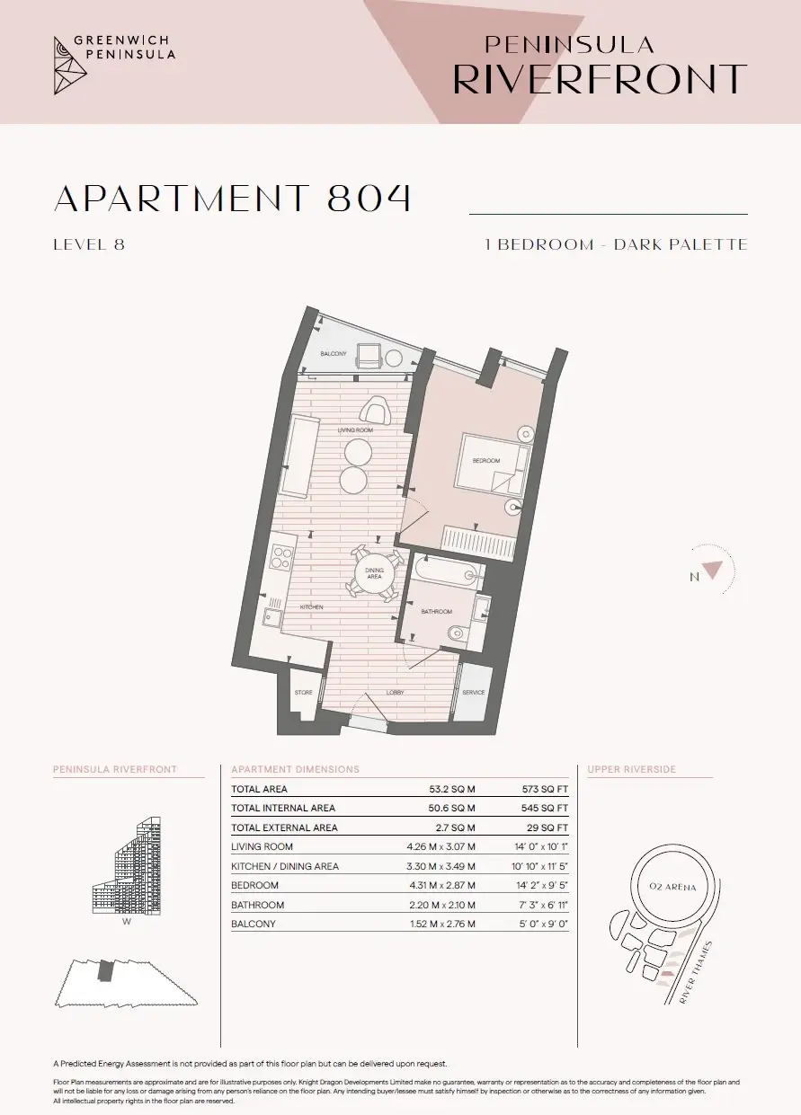 Floor plan — 1 Bedroom Apartment for Sale in Greenwich Peninsula London Peninsula Riverfront