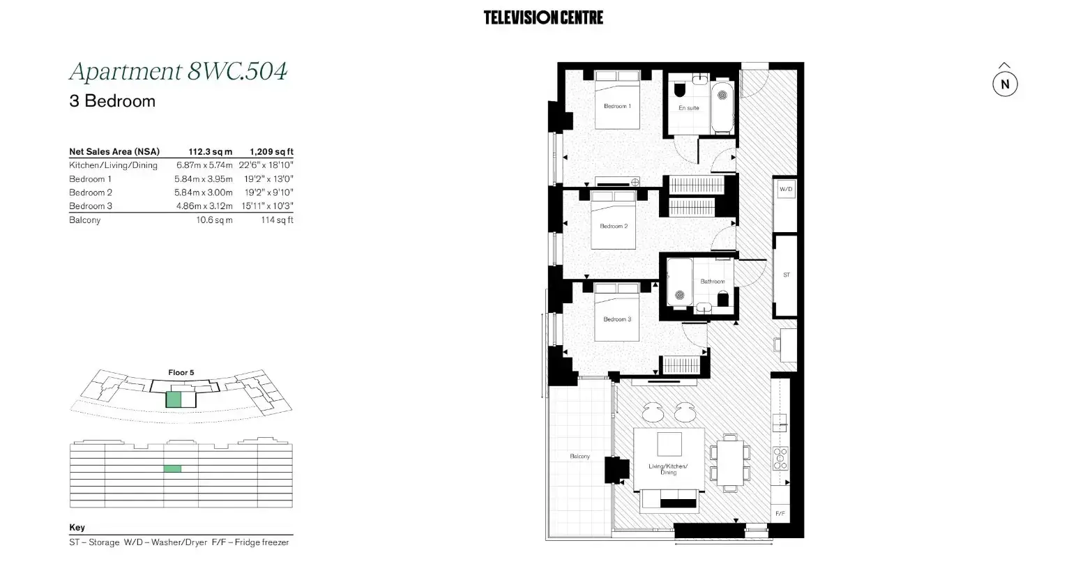 Floor plan — 3 Bedroom Apartment for Sale in White City Television Centre