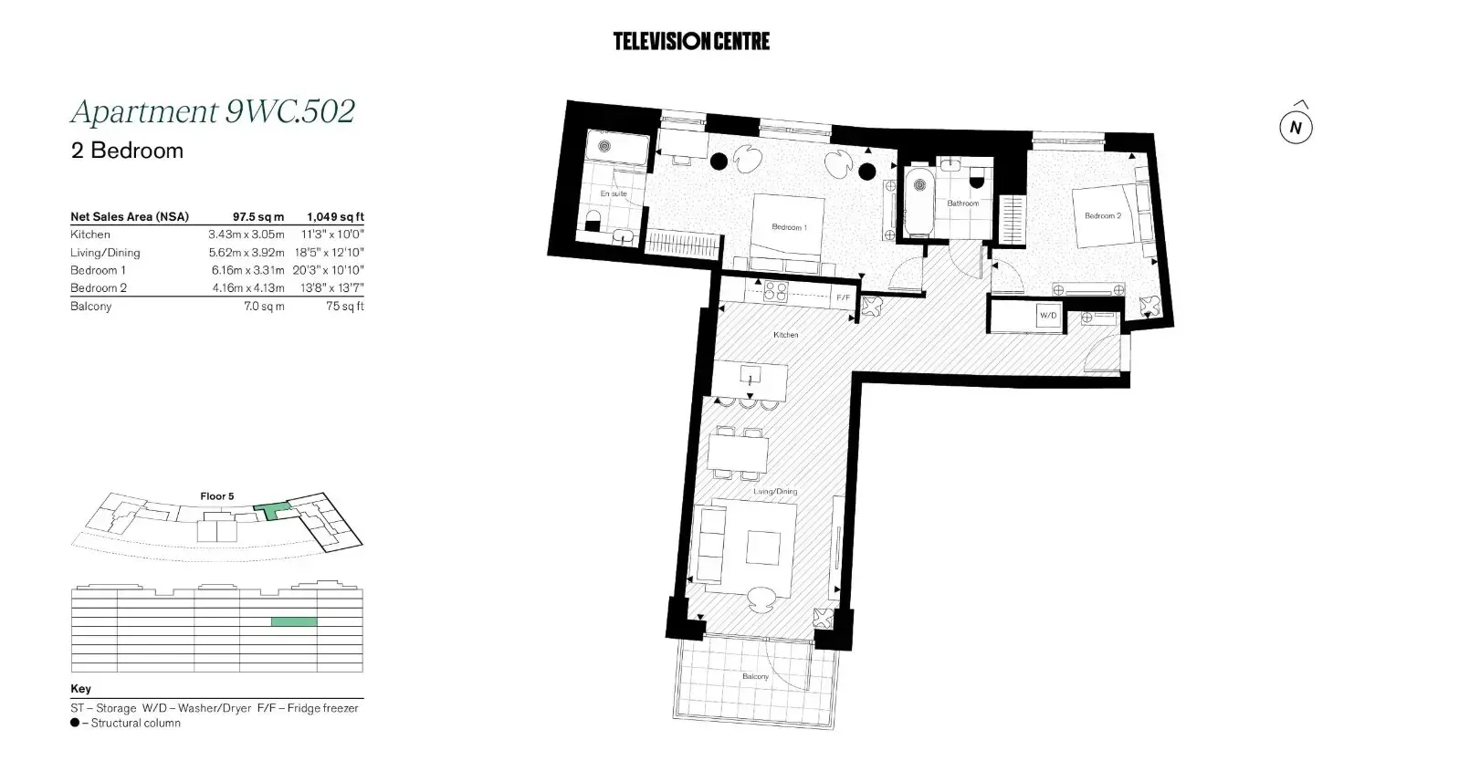 Floor plan — 2 Bedroom Apartment for Sale in White City Television Centre