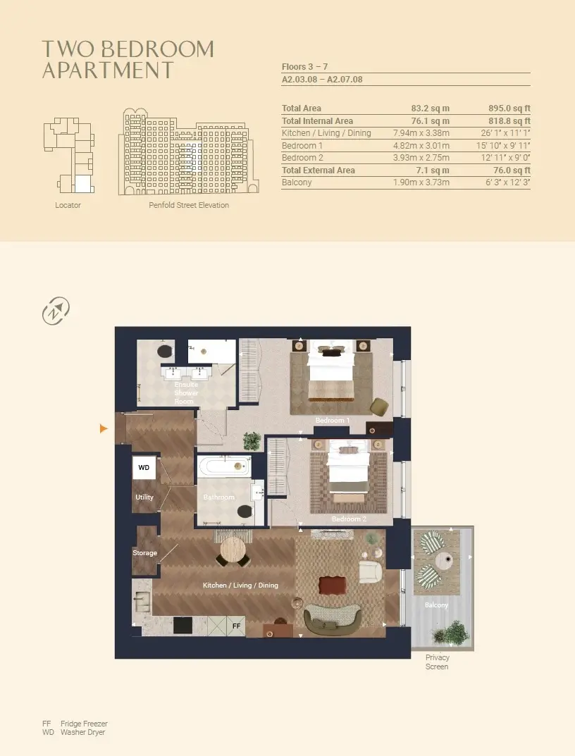 Floor plan — 2 Bedroom Apartment for Sale in Marylebone The Broadley