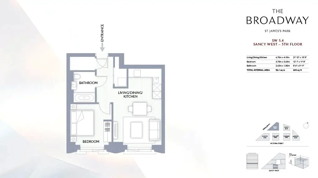 Floor plan — 1 Bedroom Apartment for Sale in Westminster The Broadway