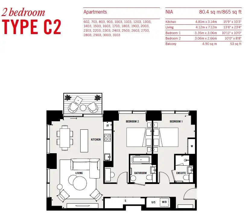 Floor plan — 2 Bedroom Apartment for Sale in Canada Water The Founding