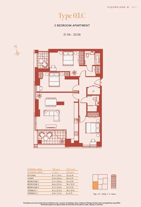 Floor plan — 3 Bedroom Apartment for Sale in Battersea London HiLight