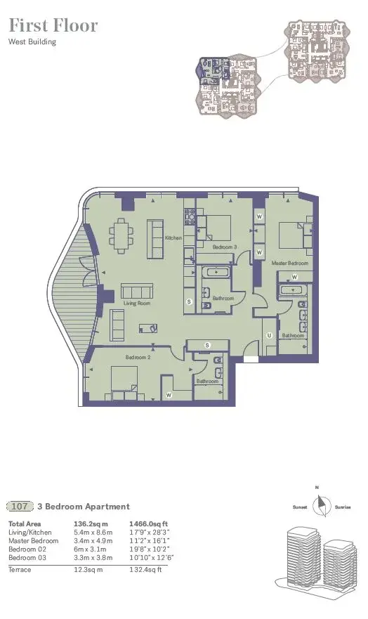 Floor plan — 3 Bedroom Apartment for Sale in Bankside Triptych Bankside