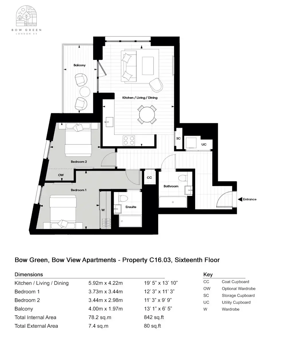 Floor plan — 2 Bedroom Apartment for Sale in Bow Green E3