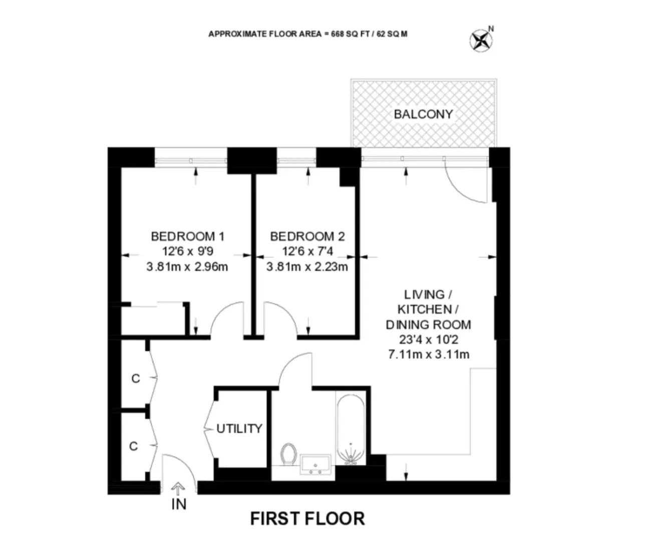 Floor plan — 2 Bedroom Apartment for Sale in Guildford - Arch & Bloom GU1