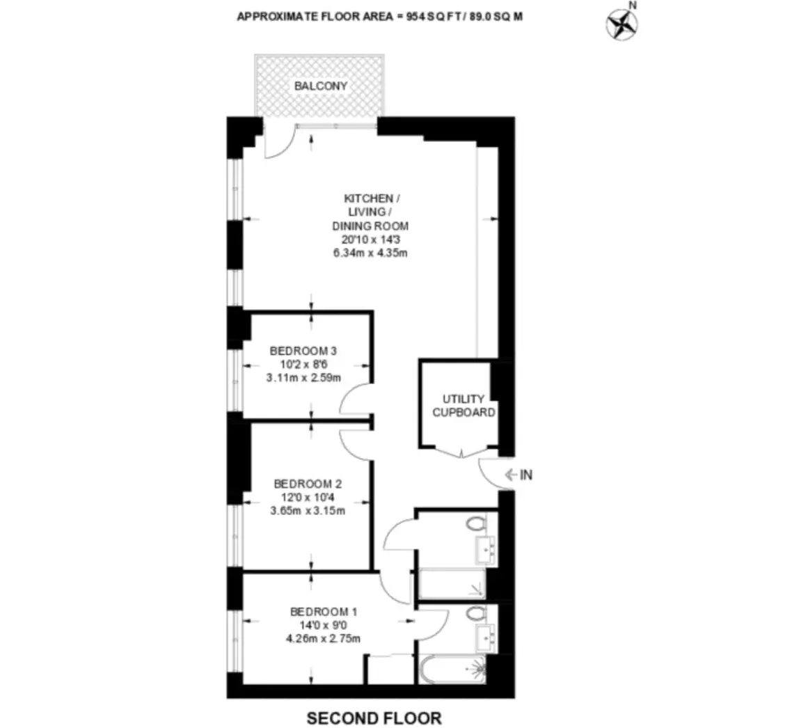 Floor plan — 3 Bedroom Apartment for Sale in Guildford - Arch & Bloom GU1