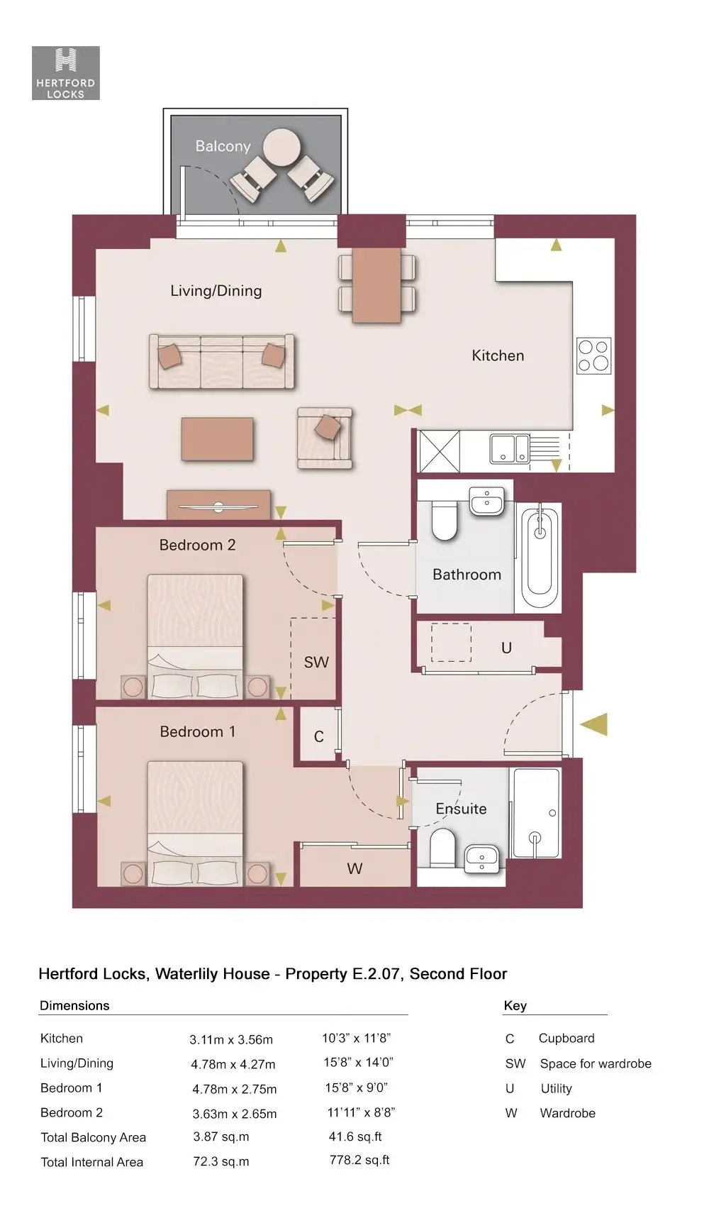 Floor plan — 2 Bedroom Apartment for Sale in Hertford SG13