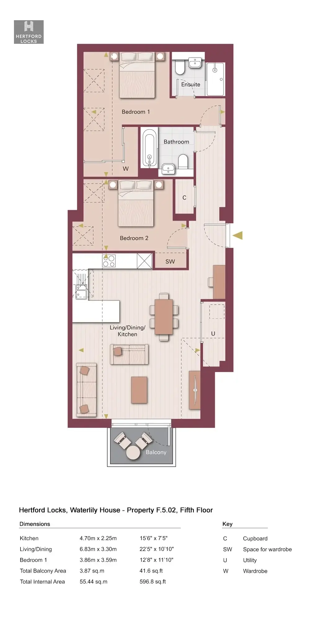 Floor plan — 2 Bedroom Apartment for Sale in Hertford Locks SG13