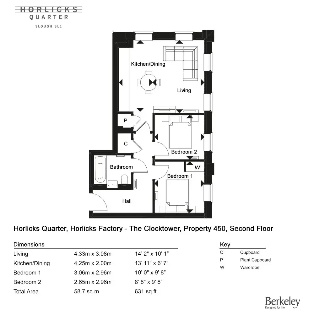 Floor plan — 2 Bedroom Apartment for Sale in Slough at Horlicks Quarter