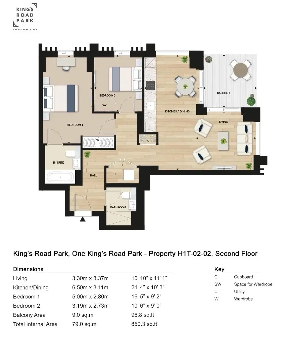 Floor plan — 2 Bedroom Apartment for Sale in Fulham at Kings Road Park