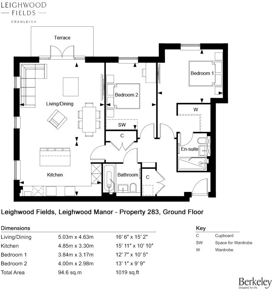 Floor plan — 2 Bedroom Apartment for Sale in Leighwood Fields Cranleigh