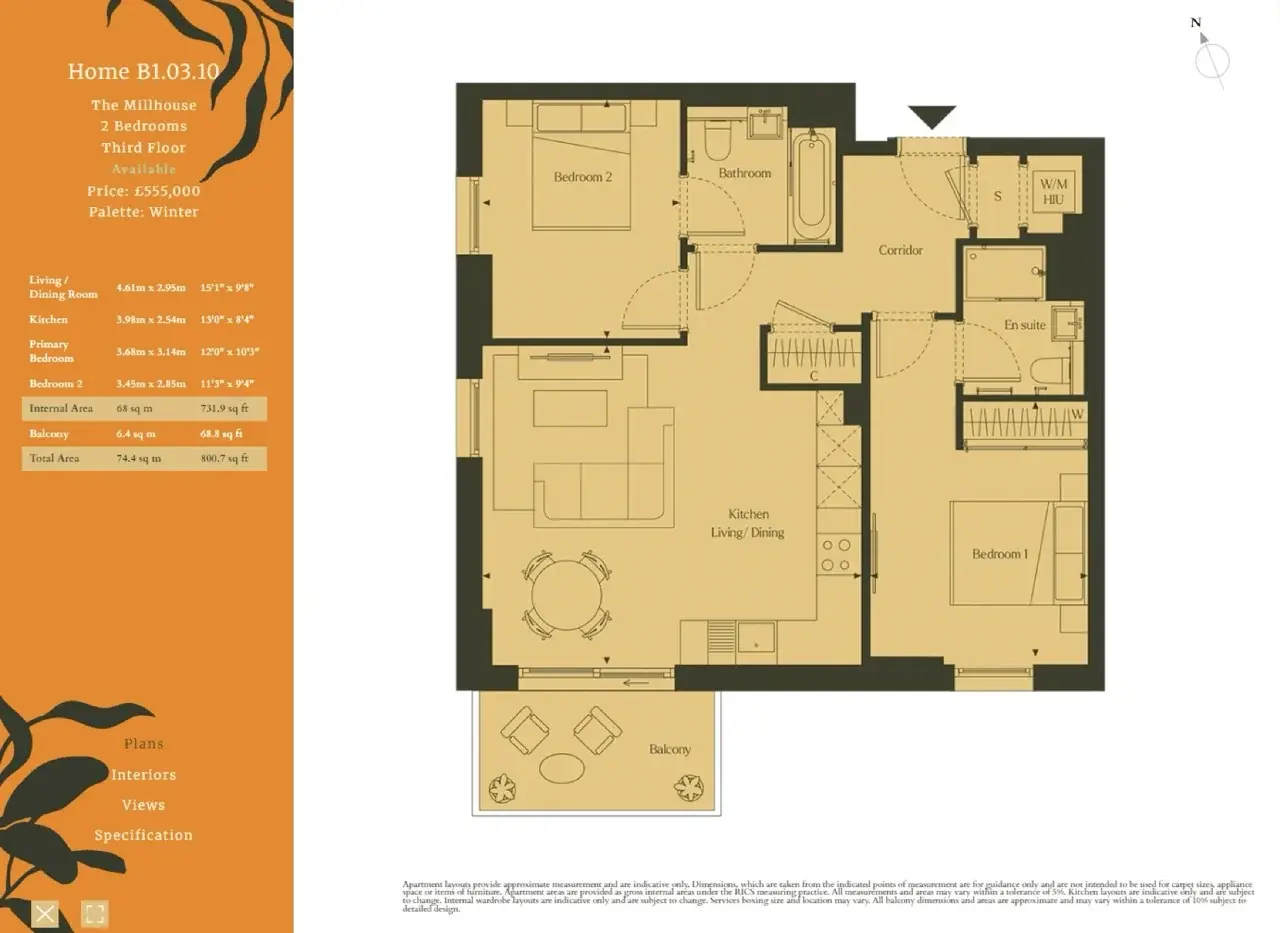 Floor plan — 2 Bedroom Apartment for Sale in Poplar at Heron Wharf E14