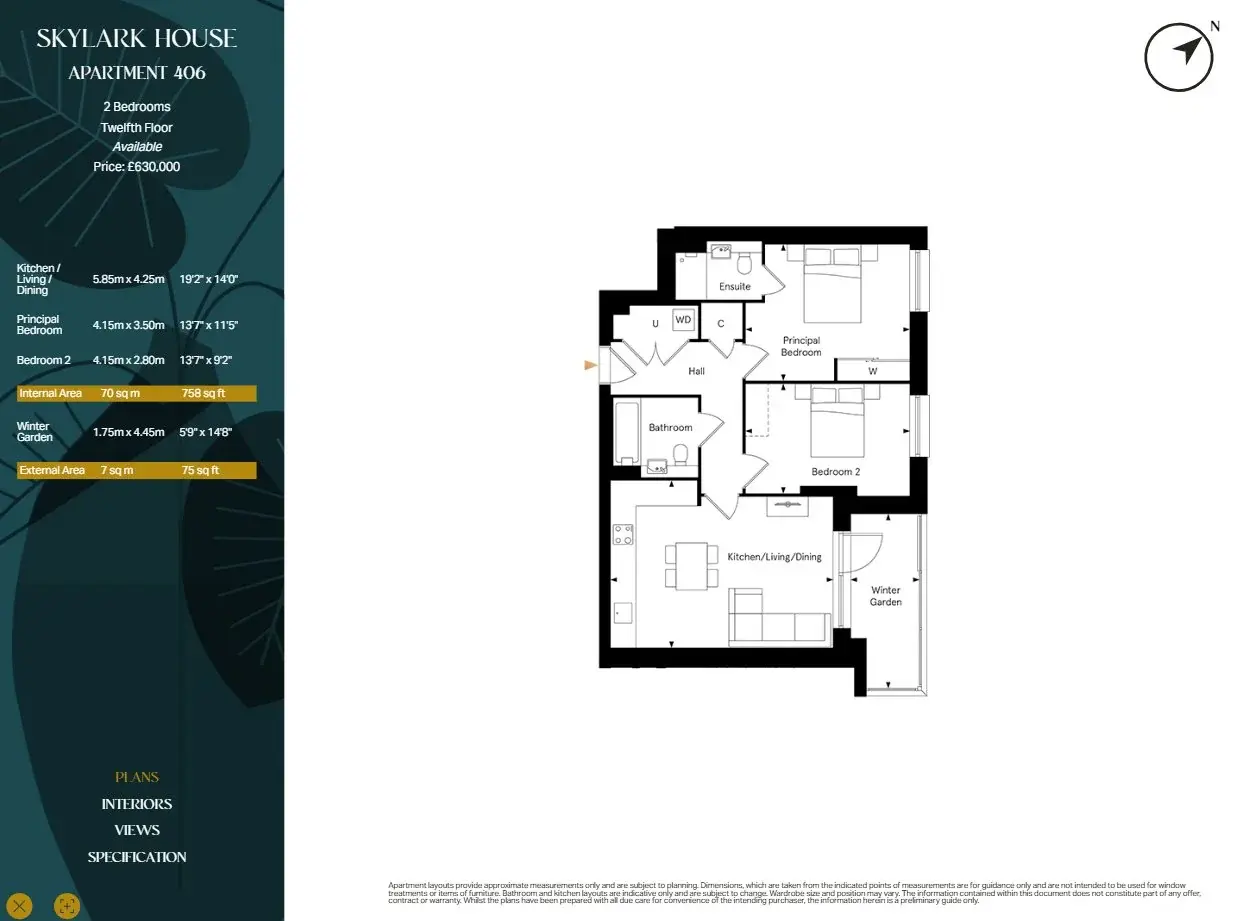 Floor plan — 2 Bedroom Apartment for Sale in Brentford at Kew Bridge Rise