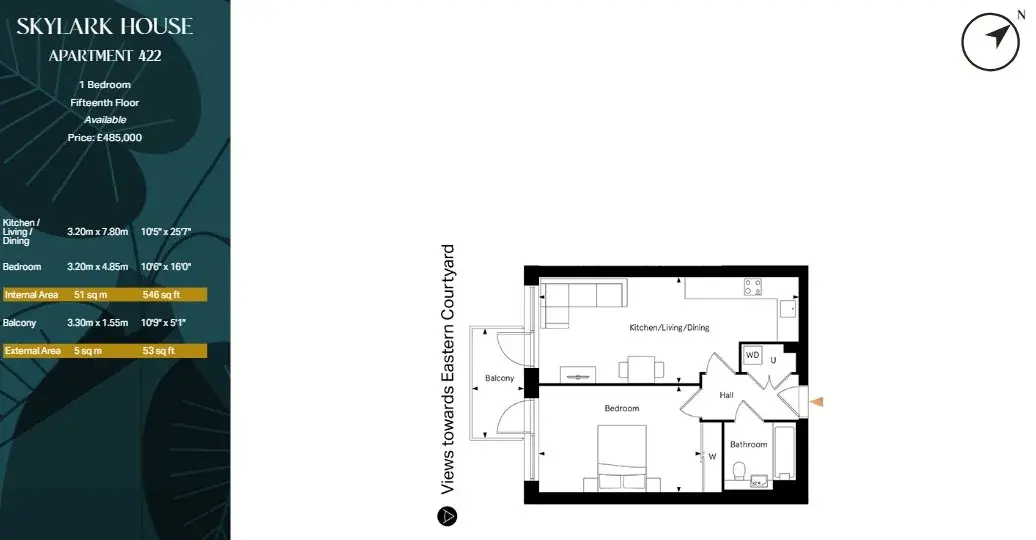 Floor plan — 1 Bedroom Apartment for Sale in Brentford at Kew Bridge TW8