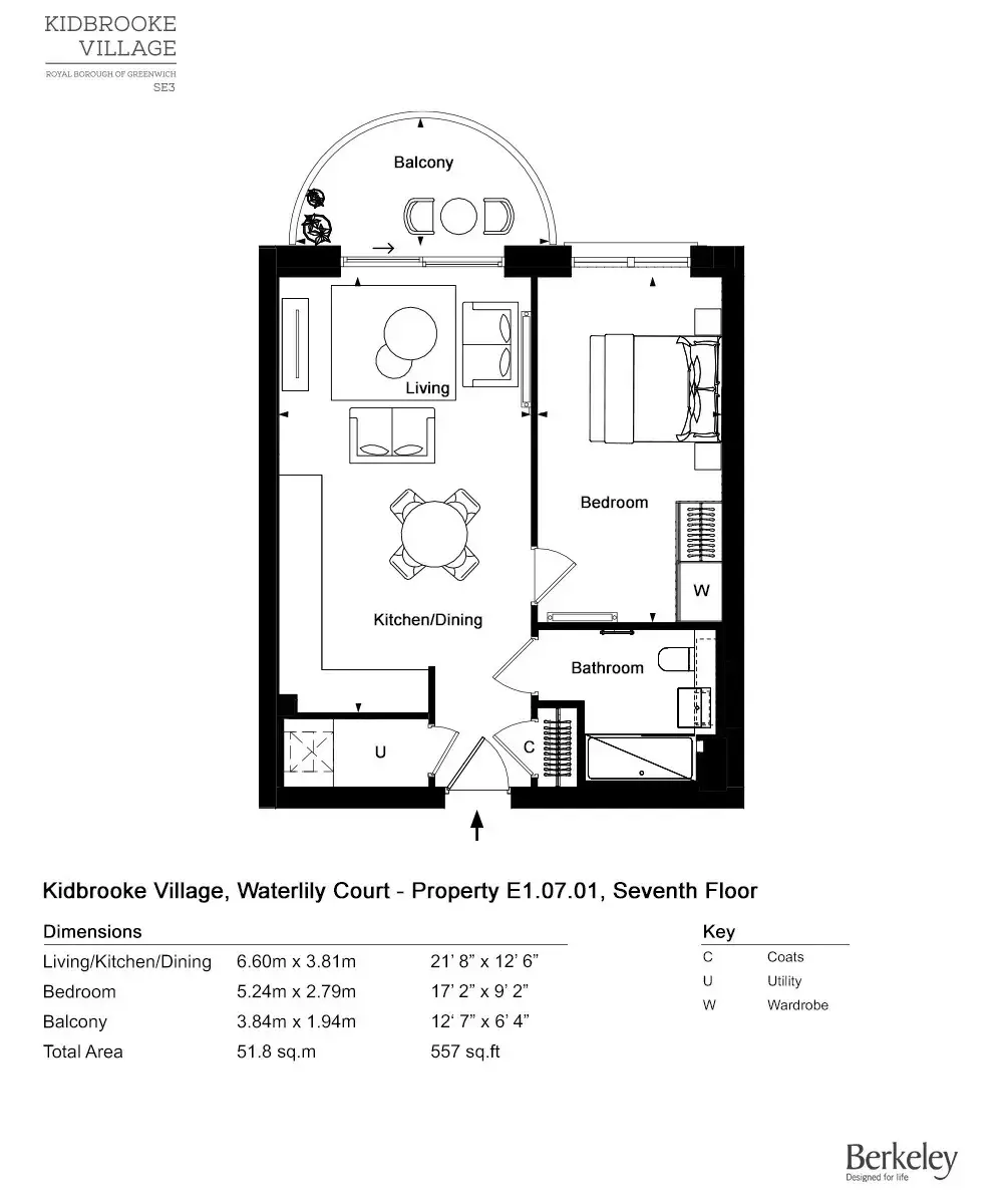 Floor plan — 1 Bedroom Apartment for Sale in Kidbrooke Village SE3