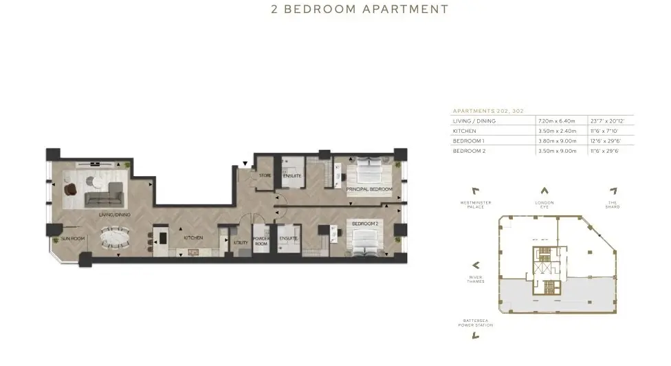 Floor plan — 2 Bedroom Apartment for Sale in Albert Embankment Westminster Tower