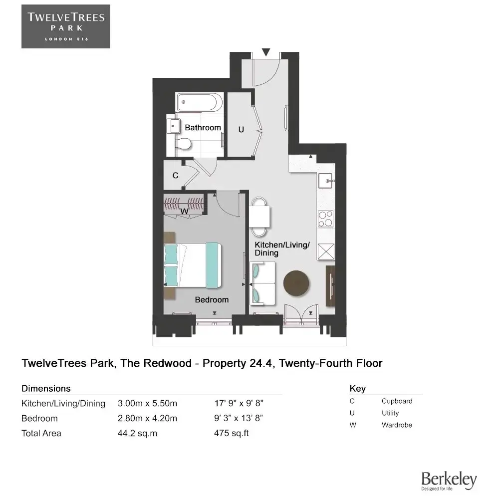 Floor plan — 1 Bedroom Apartment for Sale in West Ham at TwelveTrees Park