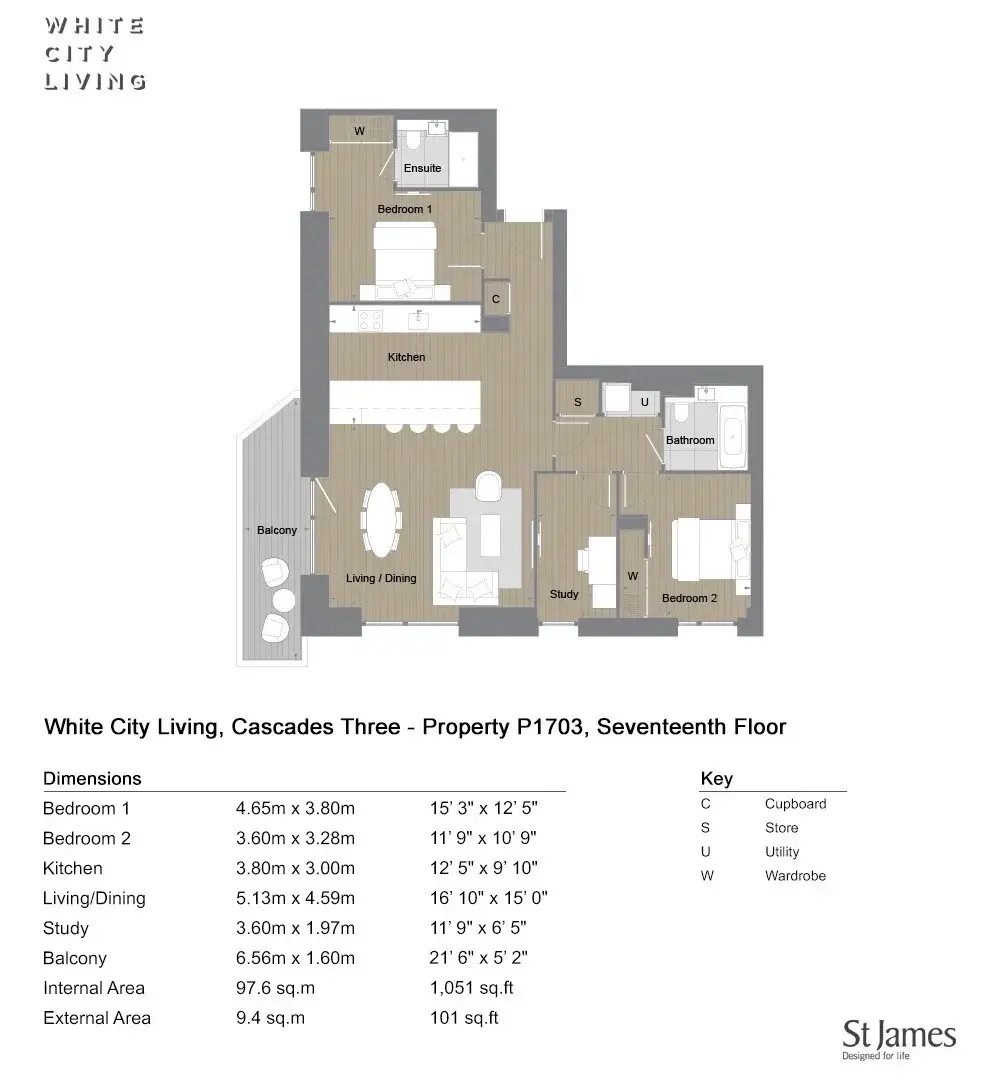 Floor plan — 3 Bedroom Apartment for Sale in White City Living
